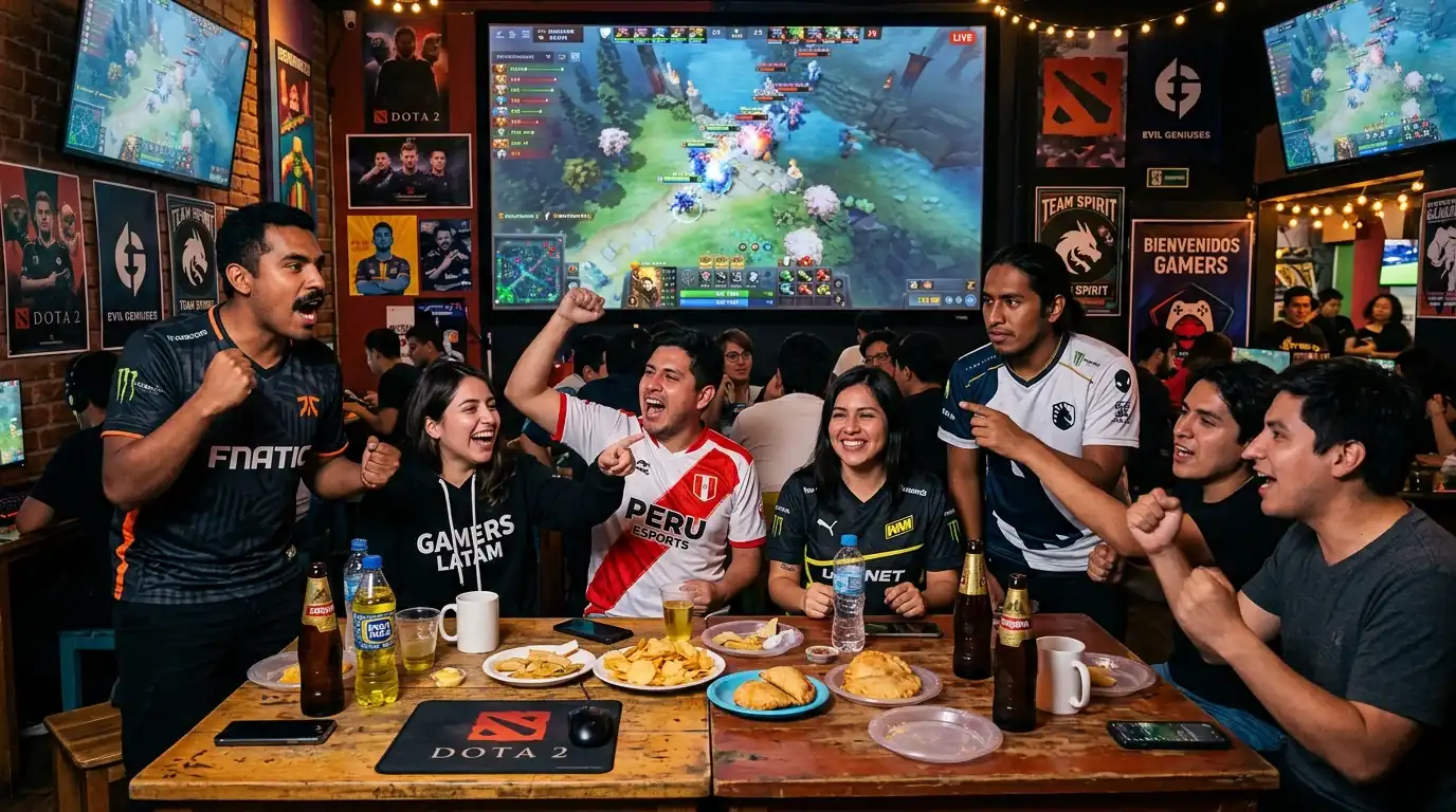 Aficionados latinoamericanos viendo competición de Dota 2 en evento de esports